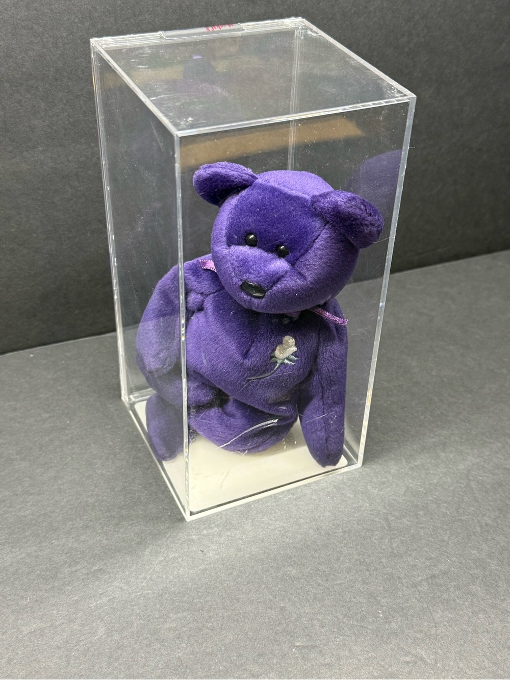 TY beanie baby Purple Plush Bear in Display Case Princess PE